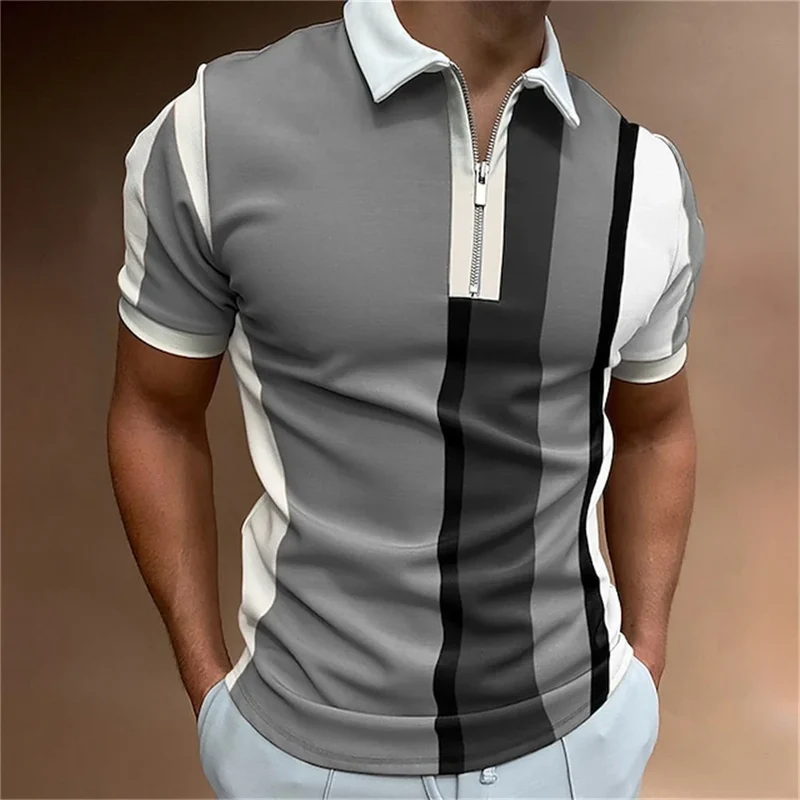 Herren Poloshirt POLO Shirt Zip Kontrast Kragen Kurzarm Slim Fit Hemd Polohemd