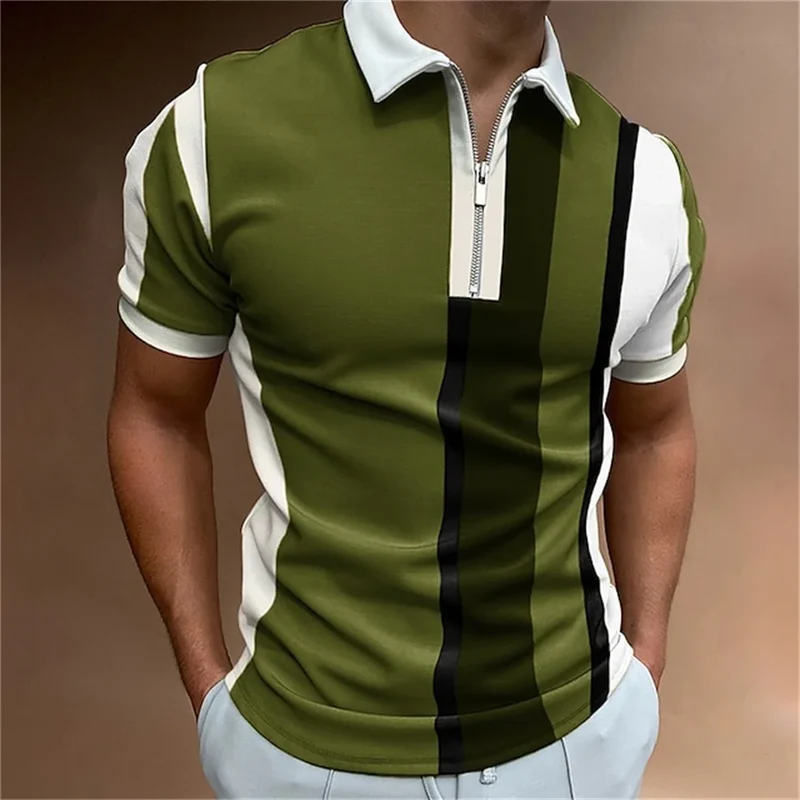 Herren Poloshirt POLO Shirt Zip Kontrast Kragen Kurzarm Slim Fit Hemd Polohemd