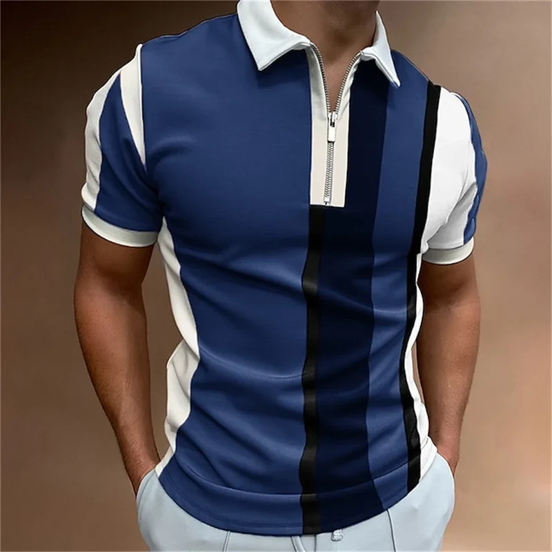 Herren Poloshirt POLO Shirt Zip Kontrast Kragen Kurzarm Slim Fit Hemd Polohemd