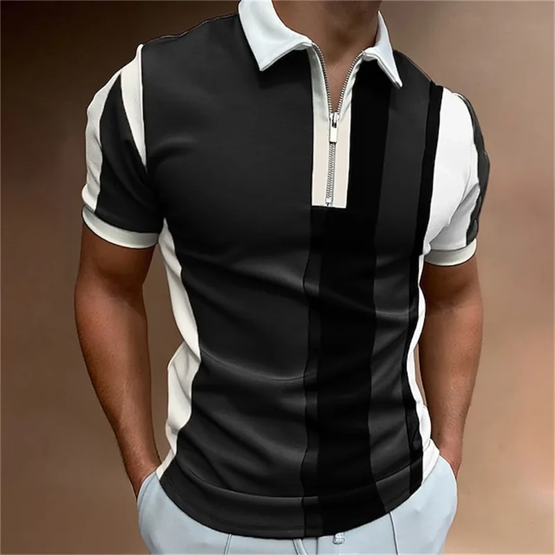Herren Poloshirt POLO Shirt Zip Kontrast Kragen Kurzarm Slim Fit Hemd Polohemd