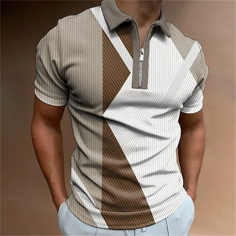 Herren Poloshirt POLO Shirt Zip Kontrast Kragen Kurzarm Slim Fit Hemd Polohemd