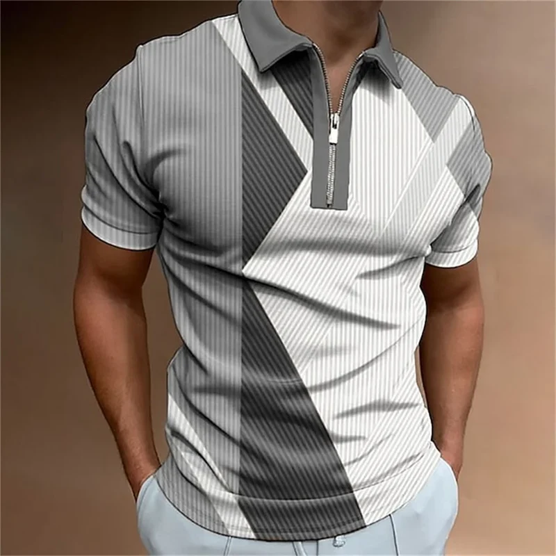Herren Poloshirt POLO Shirt Zip Kontrast Kragen Kurzarm Slim Fit Hemd Polohemd