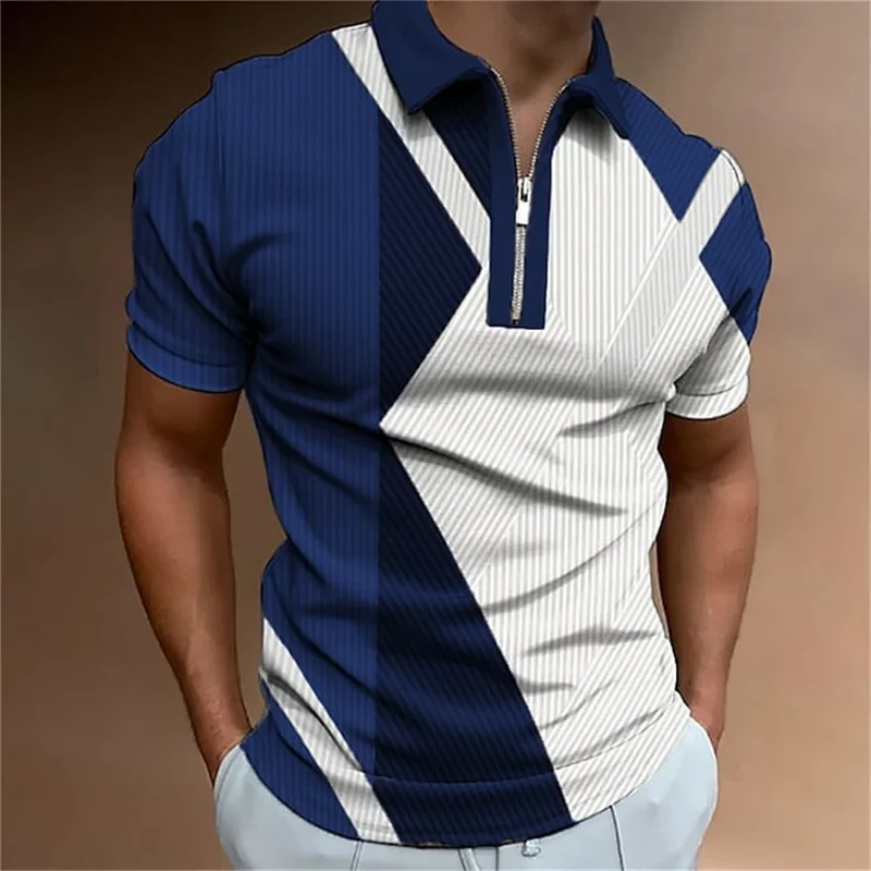 Herren Poloshirt POLO Shirt Zip Kontrast Kragen Kurzarm Slim Fit Hemd Polohemd