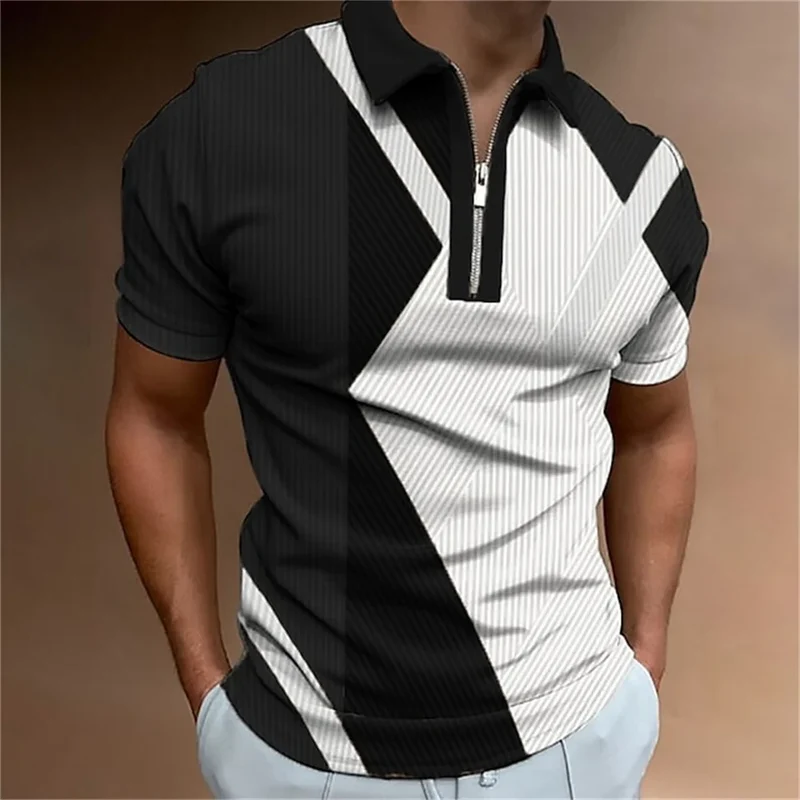 Herren Poloshirt POLO Shirt Zip Kontrast Kragen Kurzarm Slim Fit Hemd Polohemd