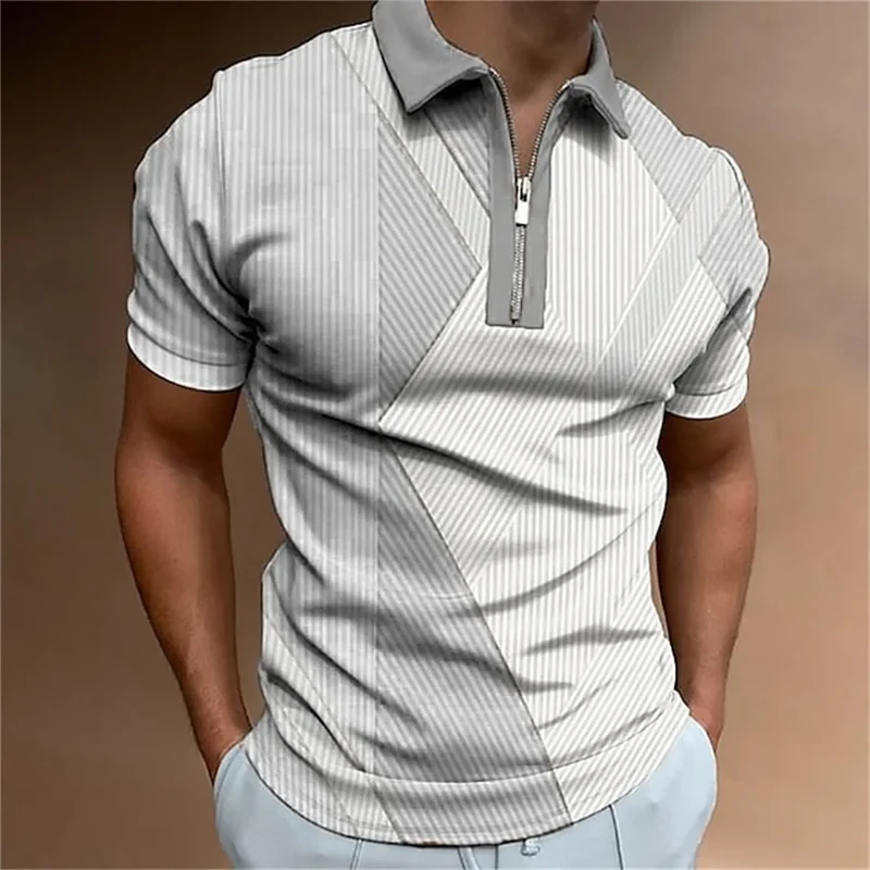 Herren Poloshirt POLO Shirt Zip Kontrast Kragen Kurzarm Slim Fit Hemd Polohemd