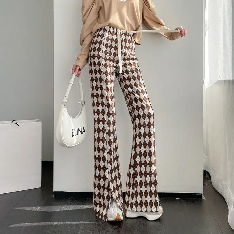 Damen Leggings Kariert Tartan Karo Muster Bootcut Hüftjeans Schlaghose Flared