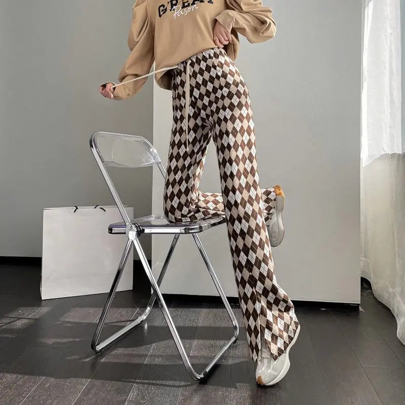 Damen Leggings Kariert Tartan Karo Muster Bootcut Hüftjeans Schlaghose Flared