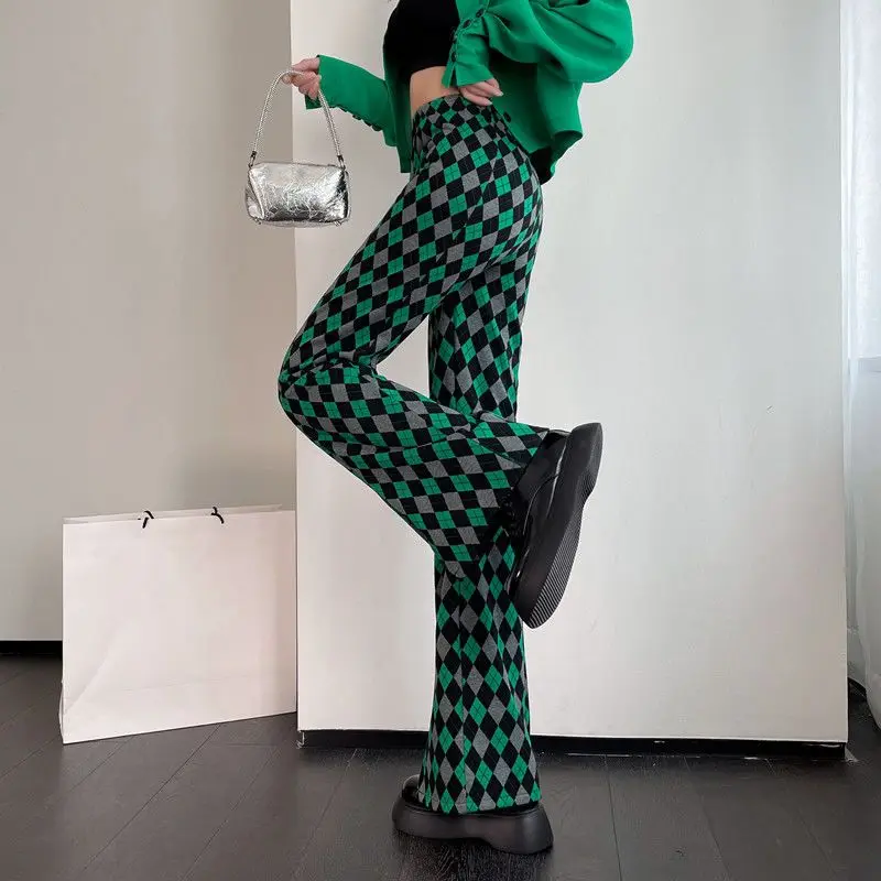 Damen Leggings Kariert Tartan Karo Muster Bootcut Hüftjeans Schlaghose Flared