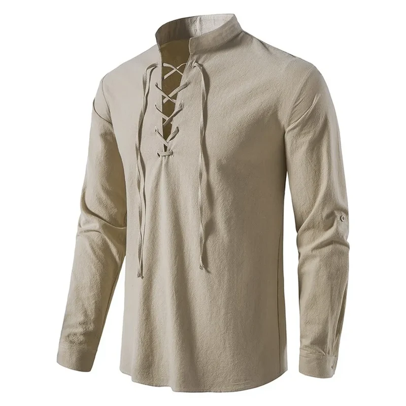 Herren Poloshirt Leinenhemd Langarm T-Shirt Leinen Hemd Polohemd Freizeithemd