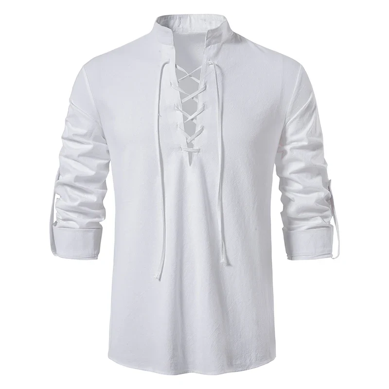 Herren Poloshirt Leinenhemd Langarm T-Shirt Leinen Hemd Polohemd Freizeithemd