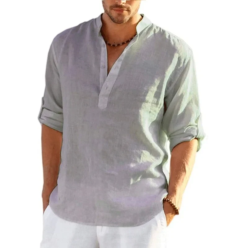 Herren Poloshirt Leinenhemd Kurzarm T-Shirt Leinen Hemd Polohemd Freizeithemd