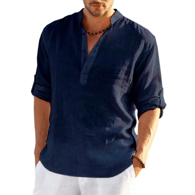 Herren Poloshirt Leinenhemd Kurzarm T-Shirt Leinen Hemd Polohemd Freizeithemd