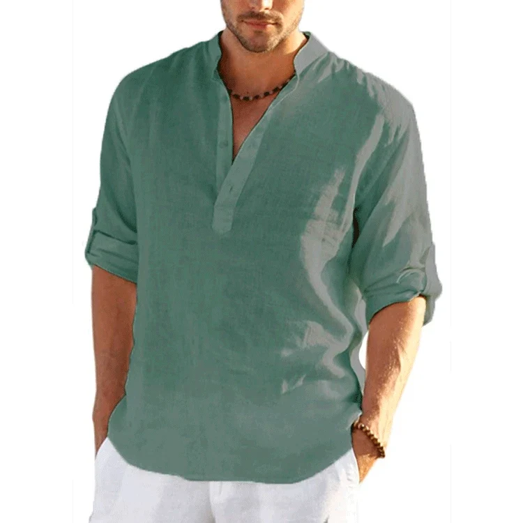Herren Poloshirt Leinenhemd Kurzarm T-Shirt Leinen Hemd Polohemd Freizeithemd