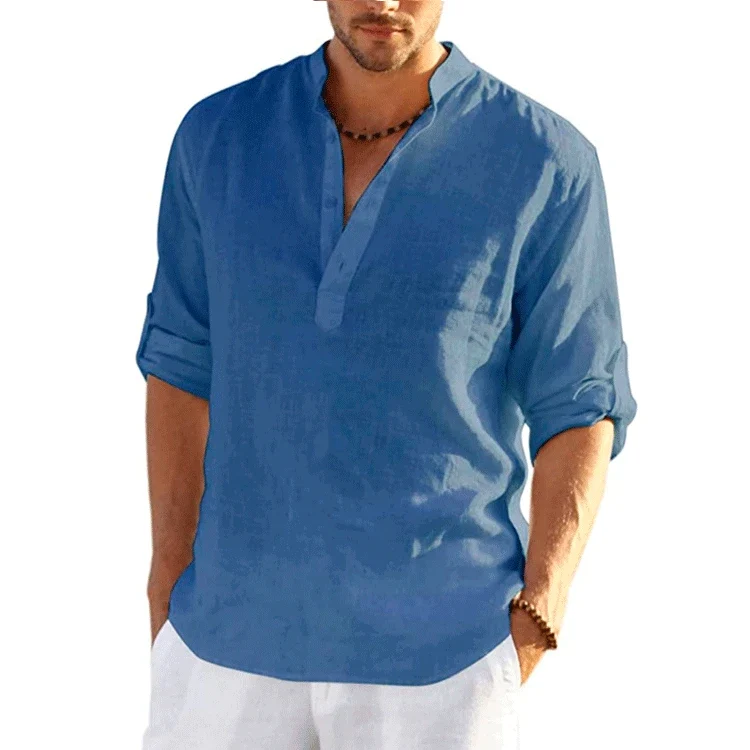 Herren Poloshirt Leinenhemd Kurzarm T-Shirt Leinen Hemd Polohemd Freizeithemd