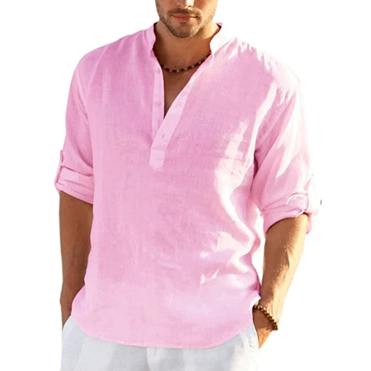 Herren Poloshirt Leinenhemd Kurzarm T-Shirt Leinen Hemd Polohemd Freizeithemd