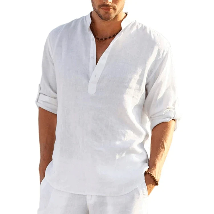 Herren Poloshirt Leinenhemd Kurzarm T-Shirt Leinen Hemd Polohemd Freizeithemd