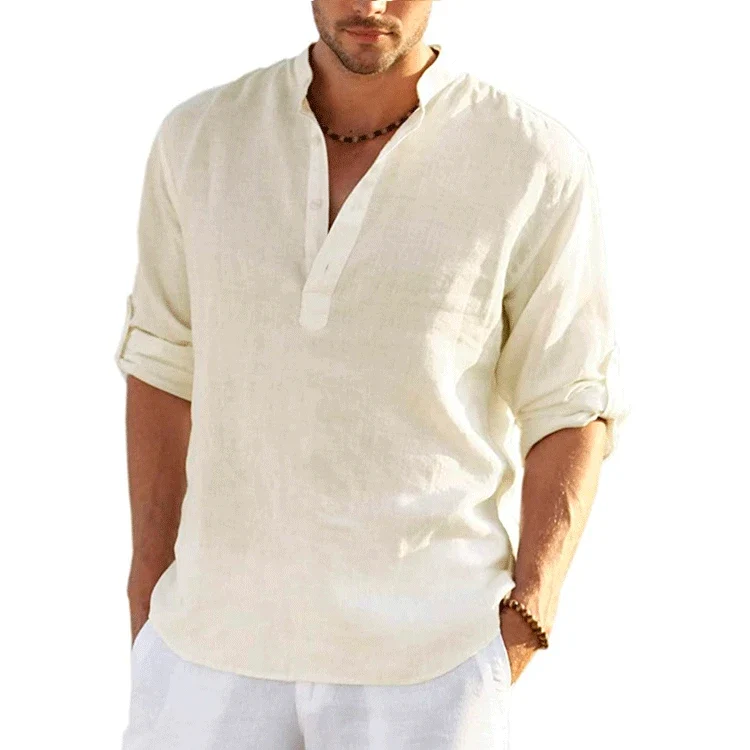 Herren Poloshirt Leinenhemd Kurzarm T-Shirt Leinen Hemd Polohemd Freizeithemd