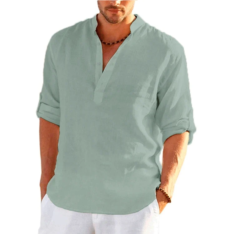 Herren Poloshirt Leinenhemd Kurzarm T-Shirt Leinen Hemd Polohemd Freizeithemd