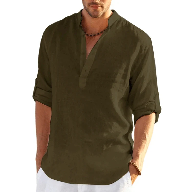 Herren Poloshirt Leinenhemd Kurzarm T-Shirt Leinen Hemd Polohemd Freizeithemd
