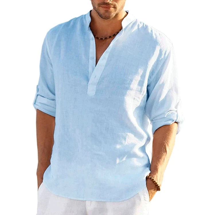 Herren Poloshirt Leinenhemd Kurzarm T-Shirt Leinen Hemd Polohemd Freizeithemd