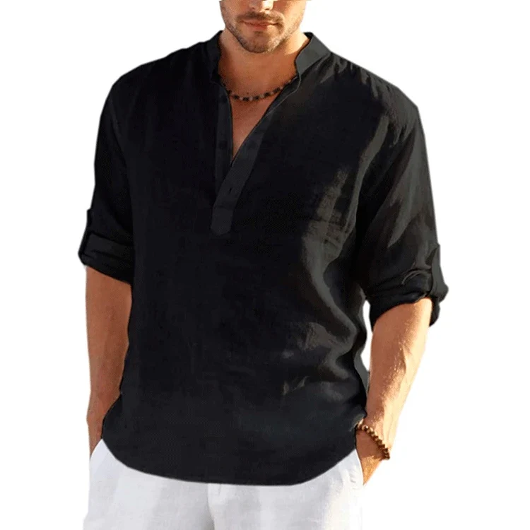 Herren Poloshirt Leinenhemd Kurzarm T-Shirt Leinen Hemd Polohemd Freizeithemd