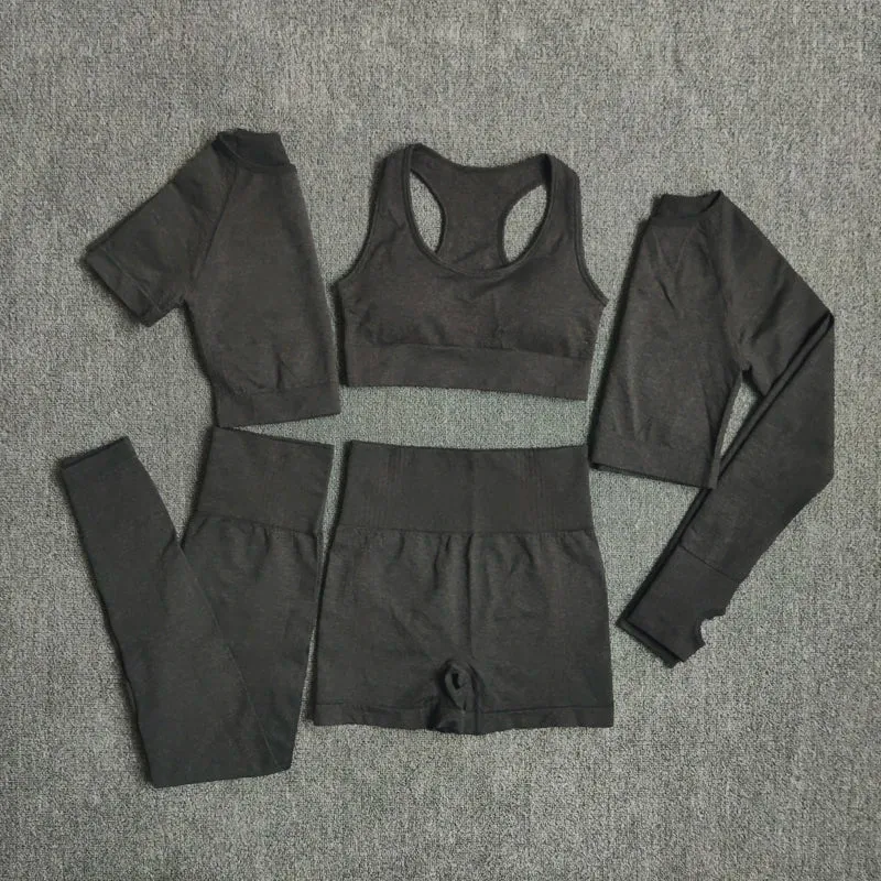 5 Stk Damen Leggings Push Up Stretch Leggins Yoga Fitness Hose Sport BH Set Top