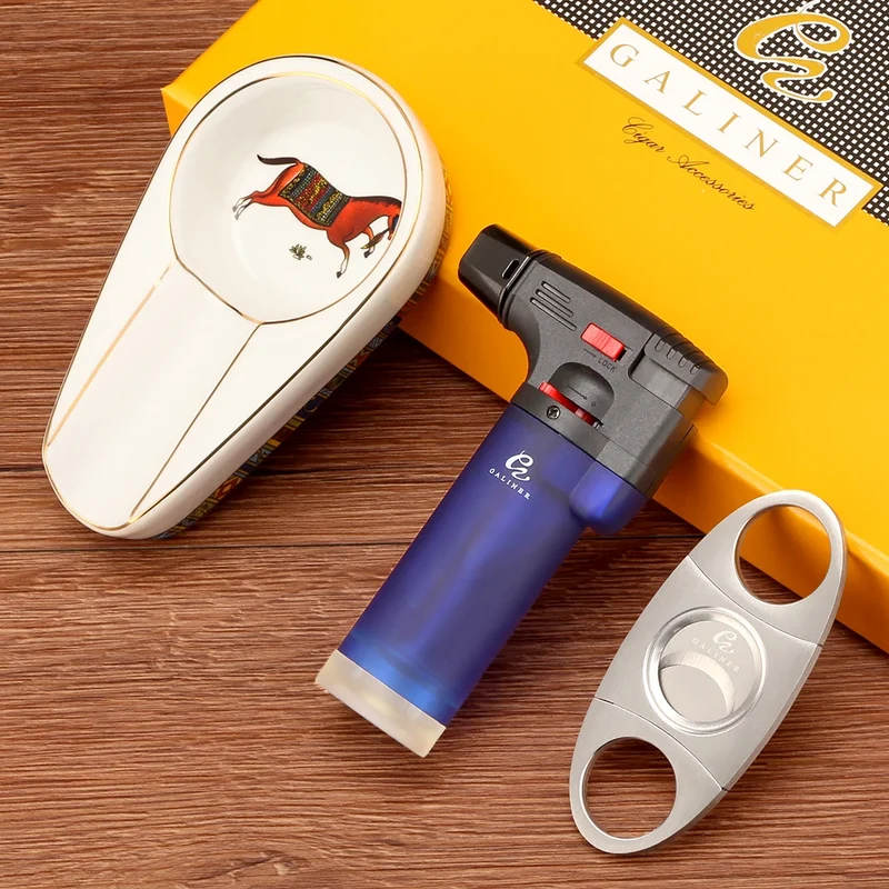 Reise Aschenbecher Zigarrenschneider Torch Jet Flame Feuerzeug Set Mit Box