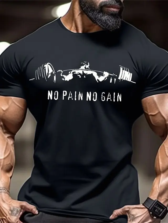 GYM Shirt Sport T-Shirt No Pain No Gain Herren Fitness Sportswear Streetwear Top