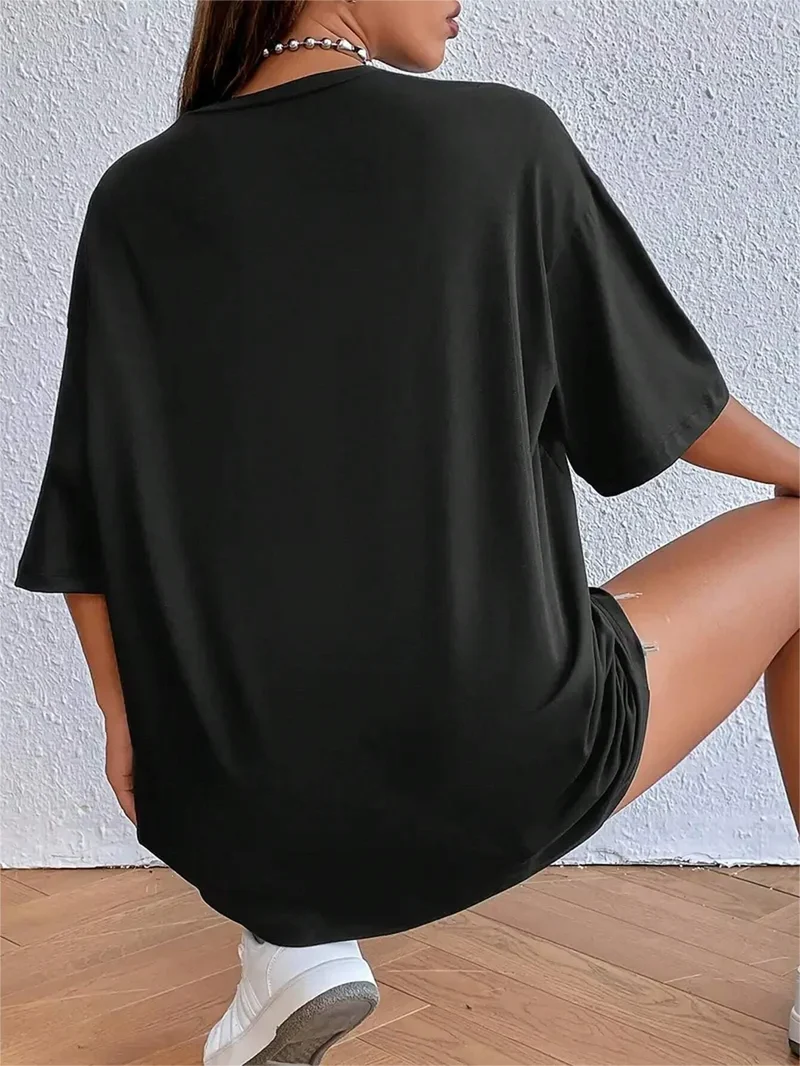 Damen Sommer Top Rich T-Shirt Rundhals Streetwear Baumwolle Damentop