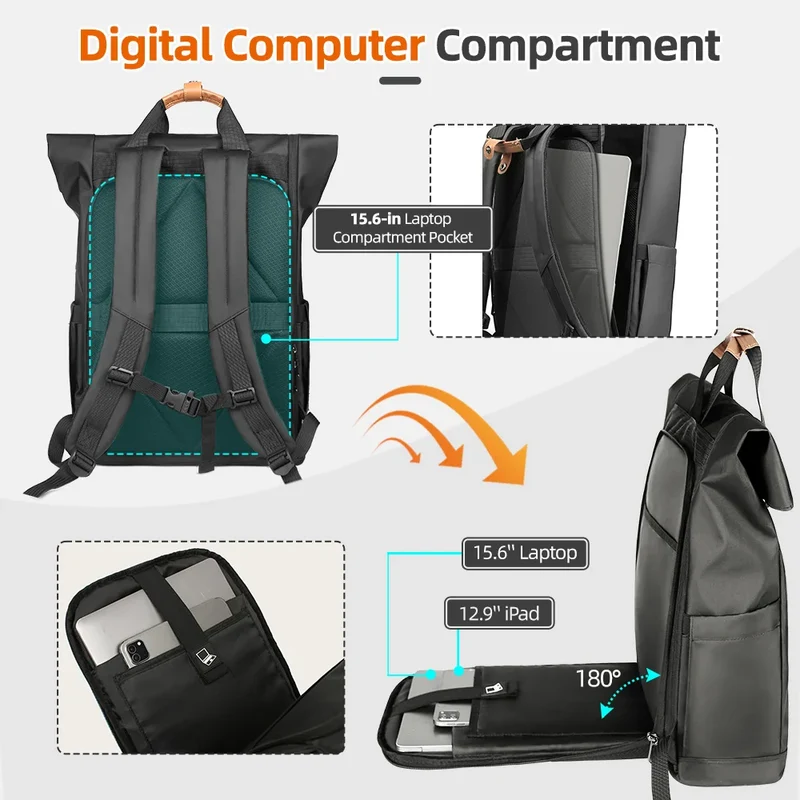 Fahrradrucksack RollTop Rucksack Herren 23–28L wasserdicht Laptop Tasche Damen