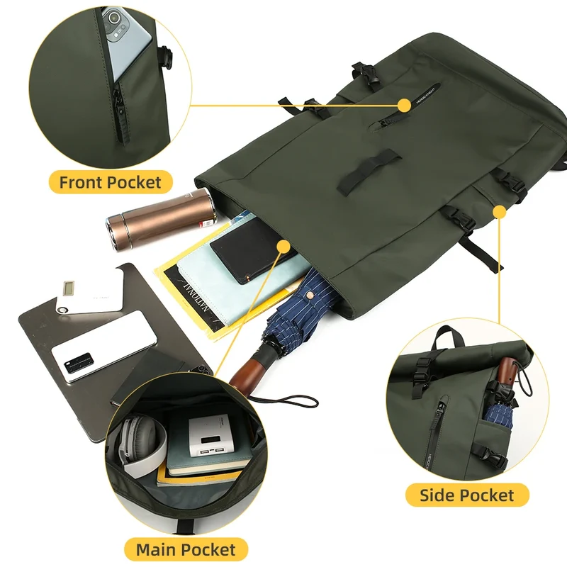 Kurierrucksack RollTop Rucksack Herren 36-55L wasserdicht Laptop Tasche Damen