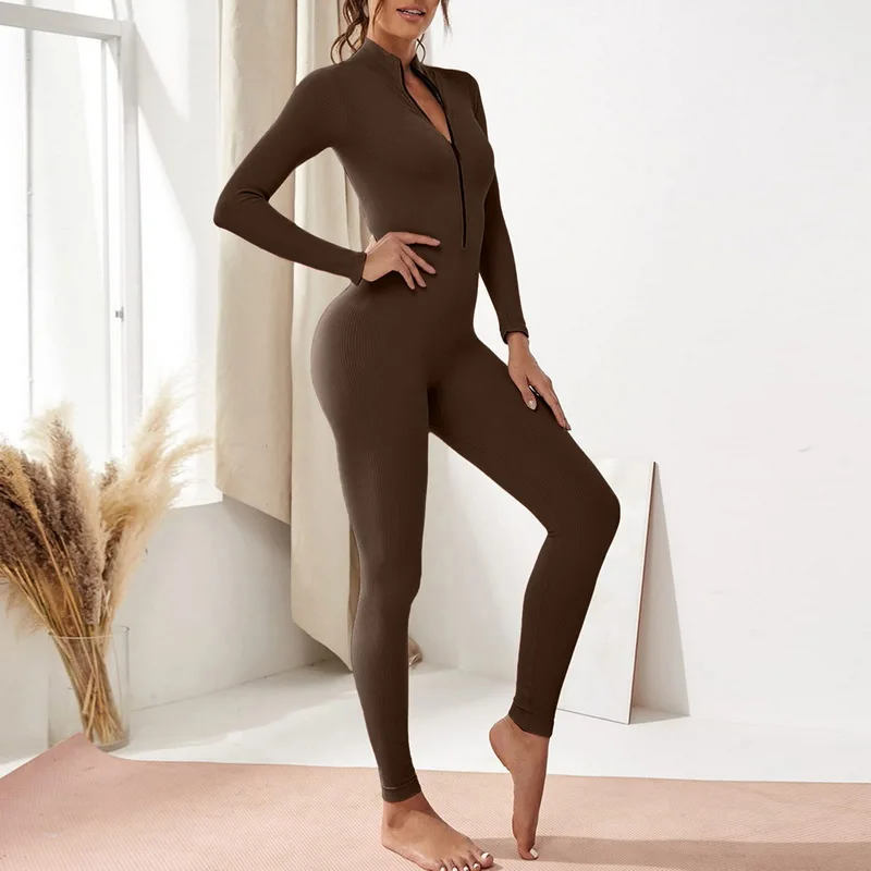 Damen Fitness Overall m Reißverschluss Jumpsuit Yoga Fitness-Strampler Playsuit