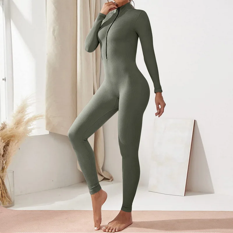 Damen Fitness Overall m Reißverschluss Jumpsuit Yoga Fitness-Strampler Playsuit