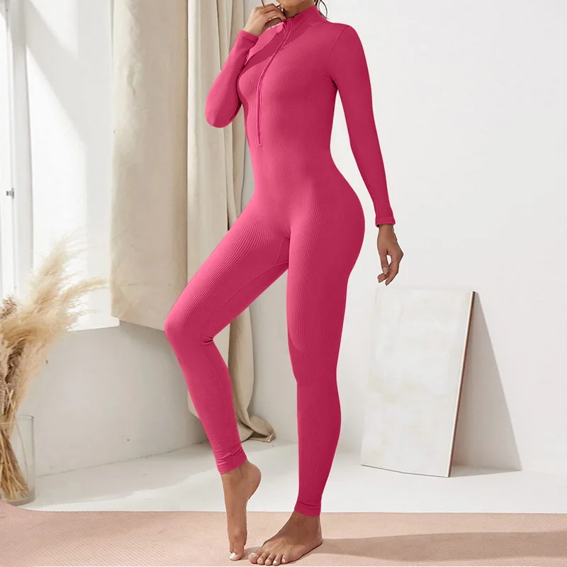 Damen Fitness Overall m Reißverschluss Jumpsuit Yoga Fitness-Strampler Playsuit