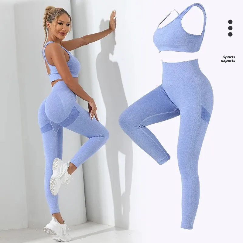 Damen Leggings Push Up Stretch Leggins Yoga Fitness Hose Sport BH Set Top Gym