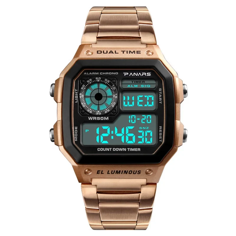 Herren Armbanduhr Digital Uhr Silber Edelstahl Quarzuhr Luxus Chronograph