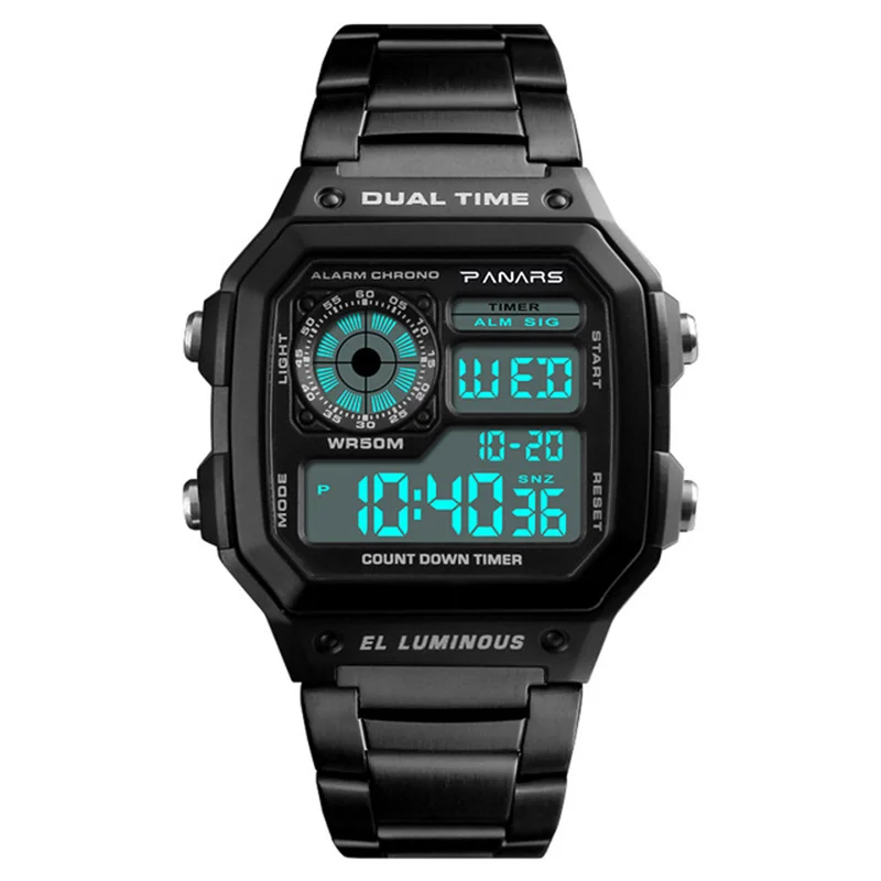 Herren Armbanduhr Digital Uhr Silber Edelstahl Quarzuhr Luxus Chronograph