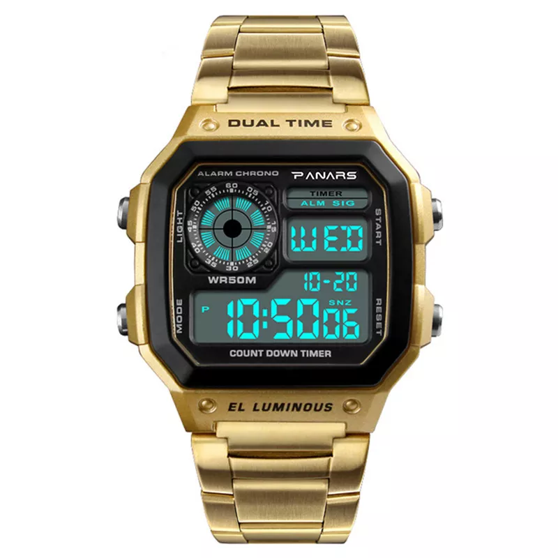 Herren Armbanduhr Digital Uhr Silber Edelstahl Quarzuhr Luxus Chronograph