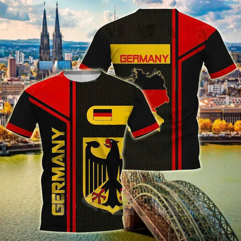 Herren Fashion Deutschland Vintage 3D T-Shirt Rundhals Unisex Sommer Streetwear