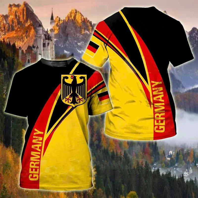 Herren Fashion Deutschland Vintage 3D T-Shirt Rundhals Unisex Sommer Streetwear