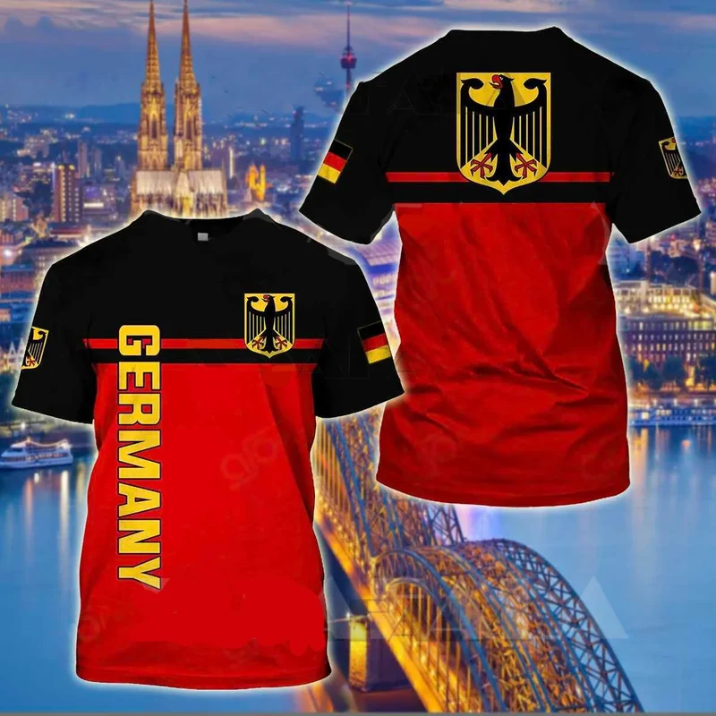 Herren Fashion Deutschland Vintage 3D T-Shirt Rundhals Unisex Sommer Streetwear