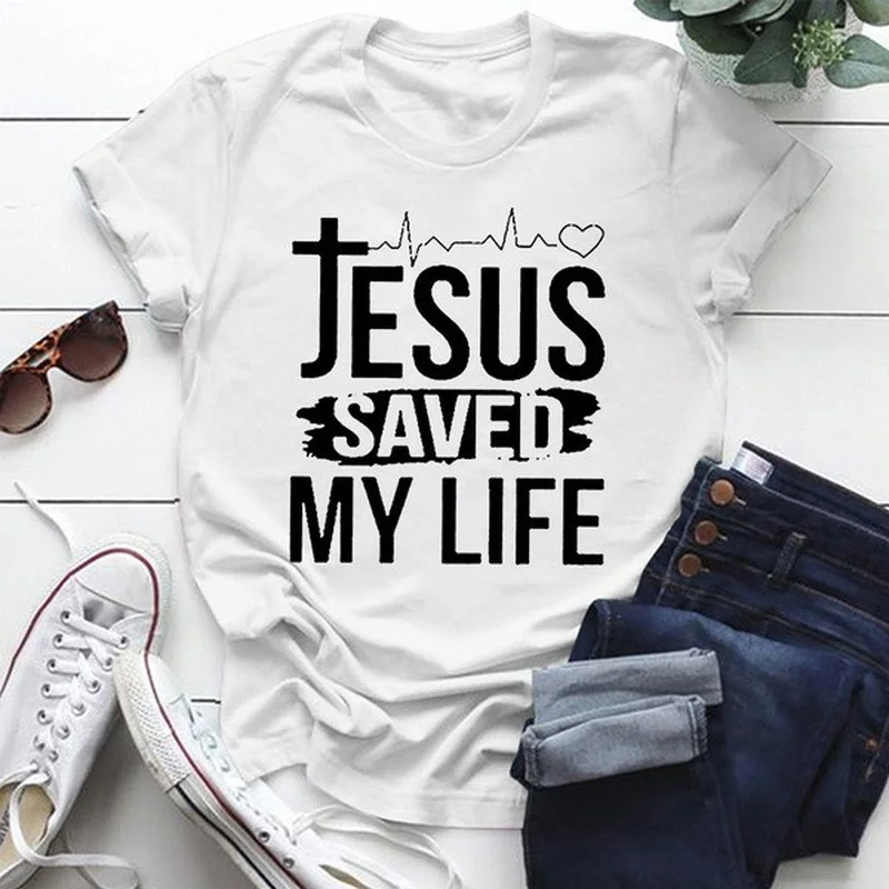 Damen Sommer Top Jesus Save My Life T-Shirt Streetwear Shirt lockeres Damentop