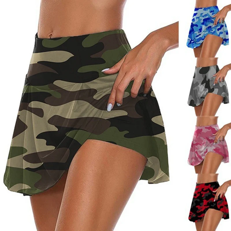 Damen Rock Tennisrock mit Innenhose Sportrock Laufrock Gym Fitness Shorts Golf