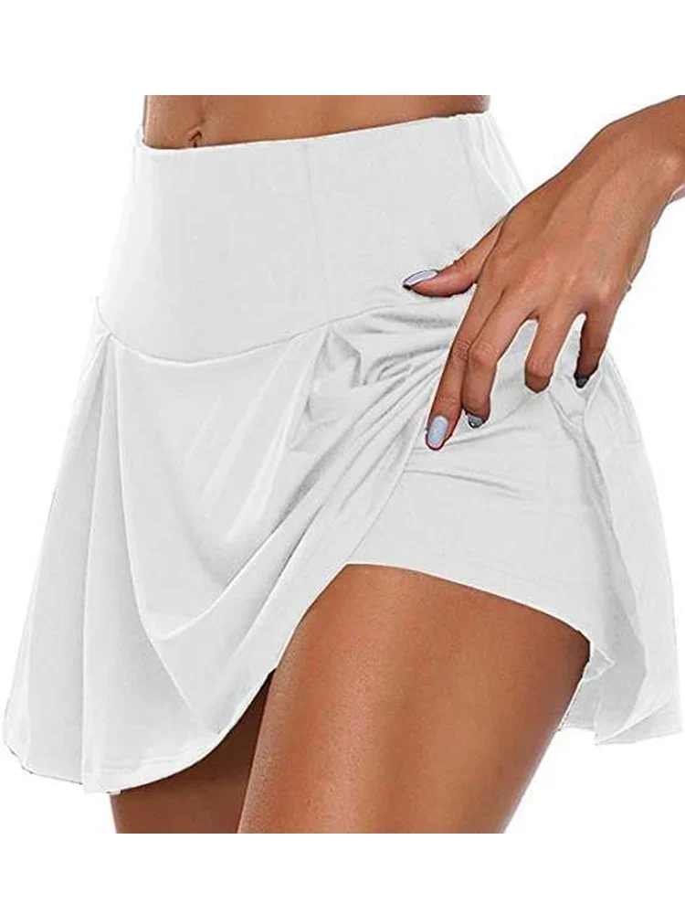 Damen Rock Tennisrock mit Innenhose Sportrock Laufrock Gym Fitness Shorts Golf