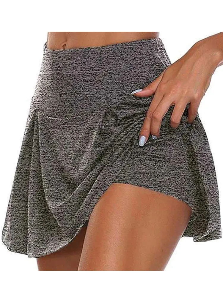 Damen Rock Tennisrock mit Innenhose Sportrock Laufrock Gym Fitness Shorts Golf
