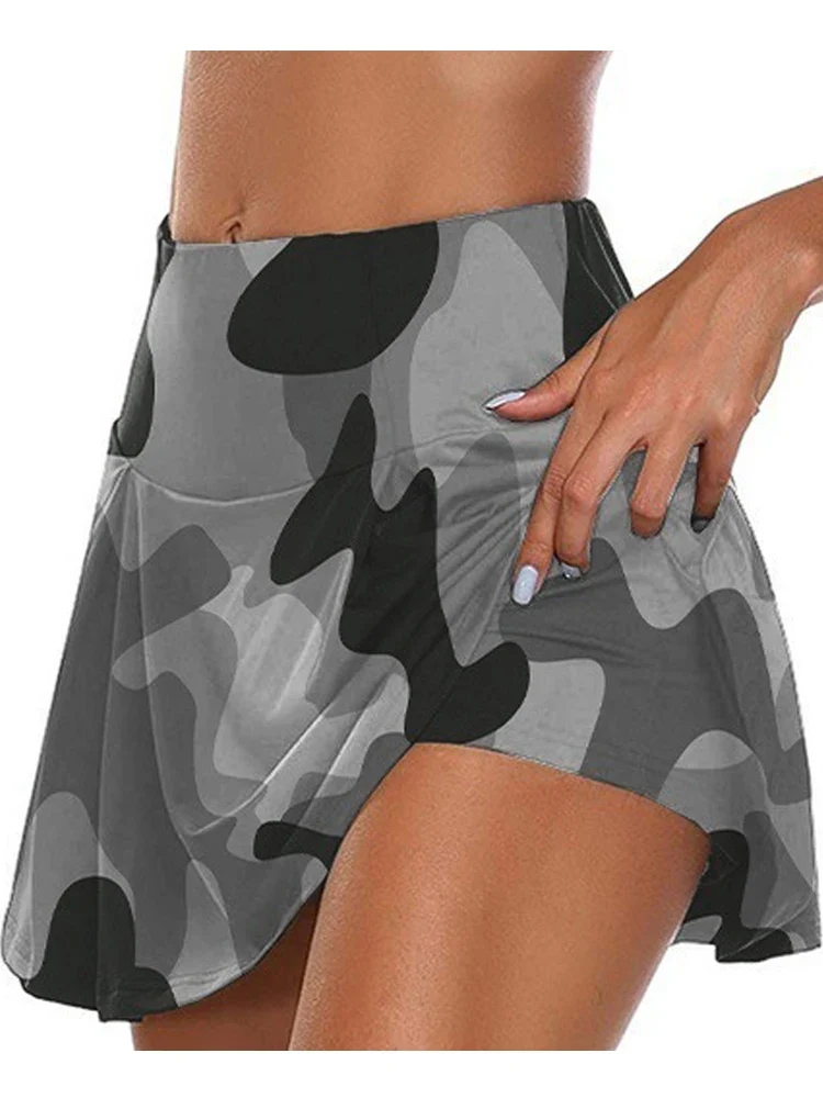 Damen Rock Tennisrock mit Innenhose Sportrock Laufrock Gym Fitness Shorts Golf