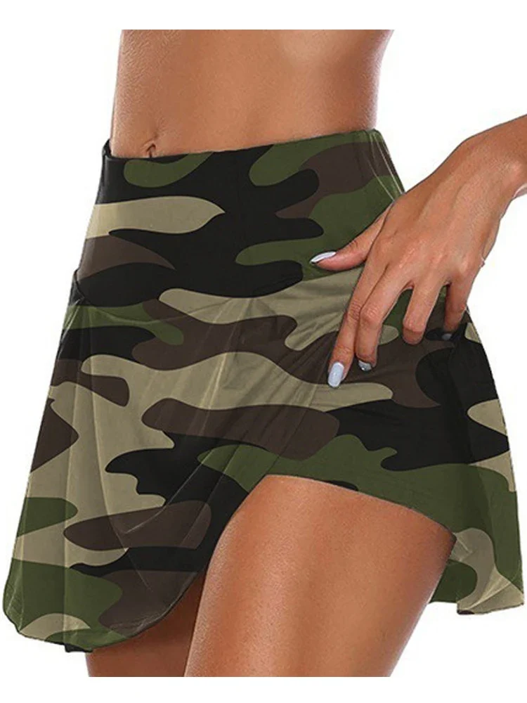 Damen Rock Tennisrock mit Innenhose Sportrock Laufrock Gym Fitness Shorts Golf