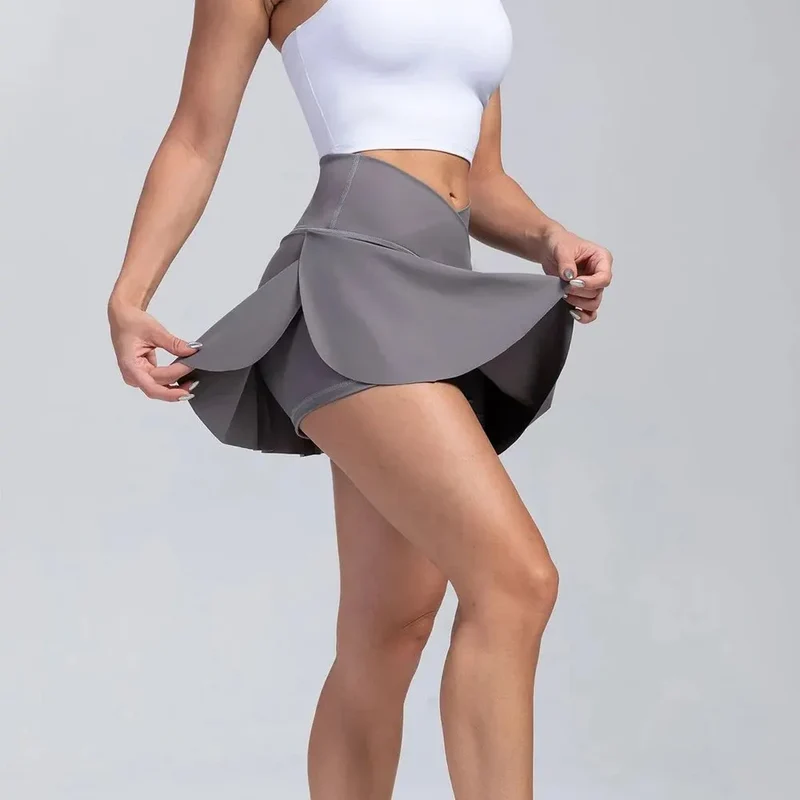 Damen Rock Tennisrock mit Innenhose Sportrock Laufrock Golf Shorts mit Tasche