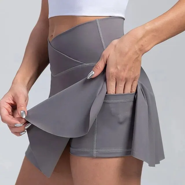 Damen Rock Tennisrock mit Innenhose Sportrock Laufrock Golf Shorts mit Tasche