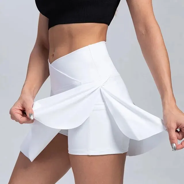 Damen Rock Tennisrock mit Innenhose Sportrock Laufrock Golf Shorts mit Tasche